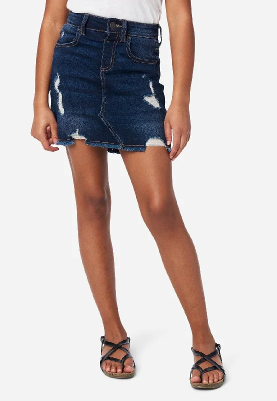 Women's ankle-length denim skirts for relaxed style -Dark Wash Destructed Denim Skirt Women's ankle-length denim skirts for relaxed style -Dark Wash Destructed Denim Skirt