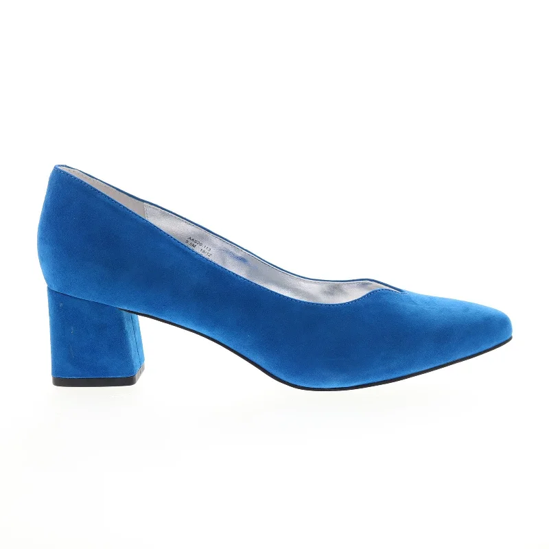 Stylish Slip-On Pumps for Quick Elegance---David Tate Creative Womens Blue Leather Slip On Block Heels Shoes