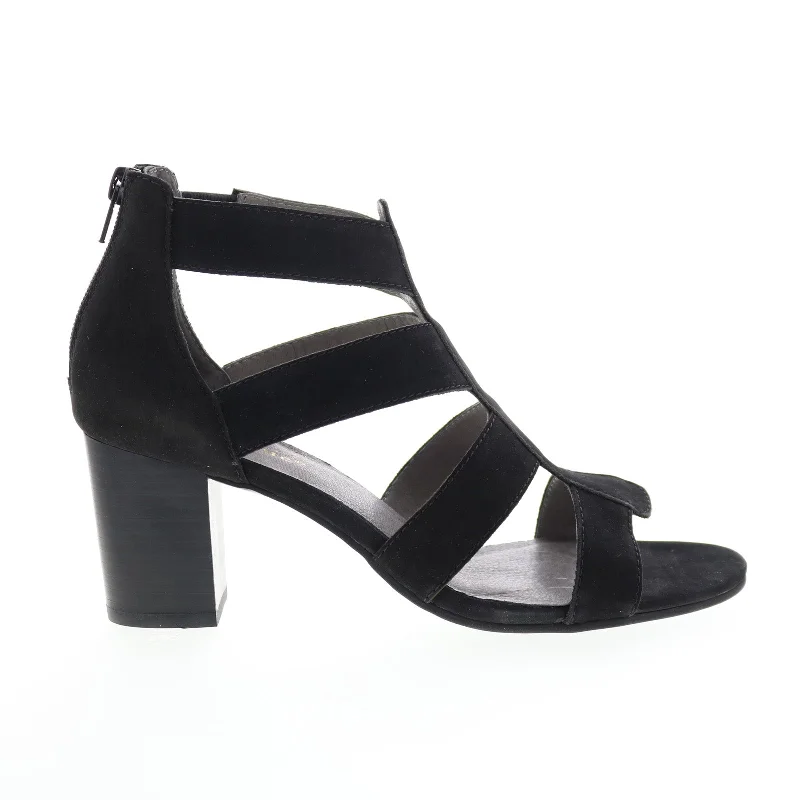 Versatile Heeled Sandals for Any Occasion---David Tate Francis Womens Black Narrow Nubuck Zipper Strap Heels Shoes