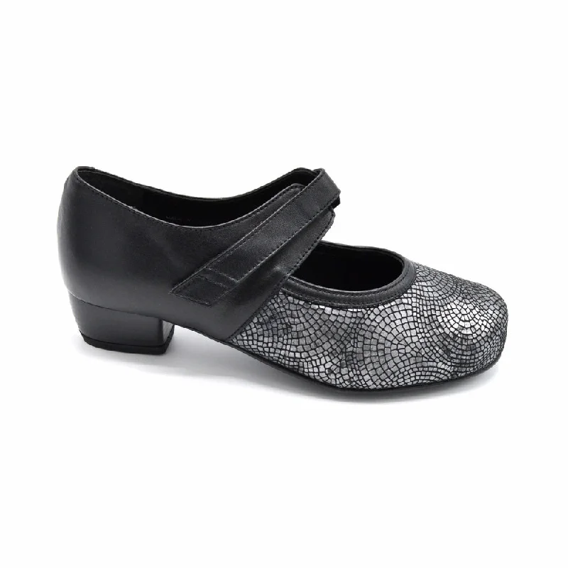 DB Mosaic - Ladies Wide FIt Leather Court Shoe - 2V (2E-4E Fitting) - Black---Comfortable Leather Pumps for Office and Everyday Wear