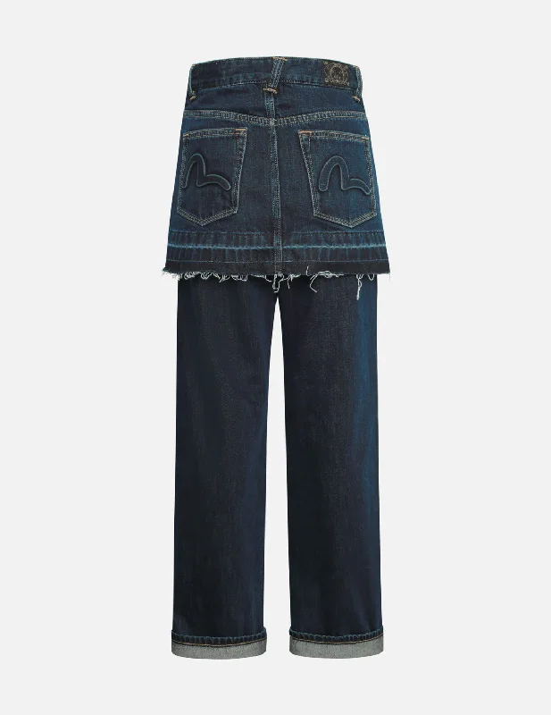 Women's corduroy denim skirts for winter outfits -Deconstructed Seagull Embossed Fashion Fit Skirt-Jeans
