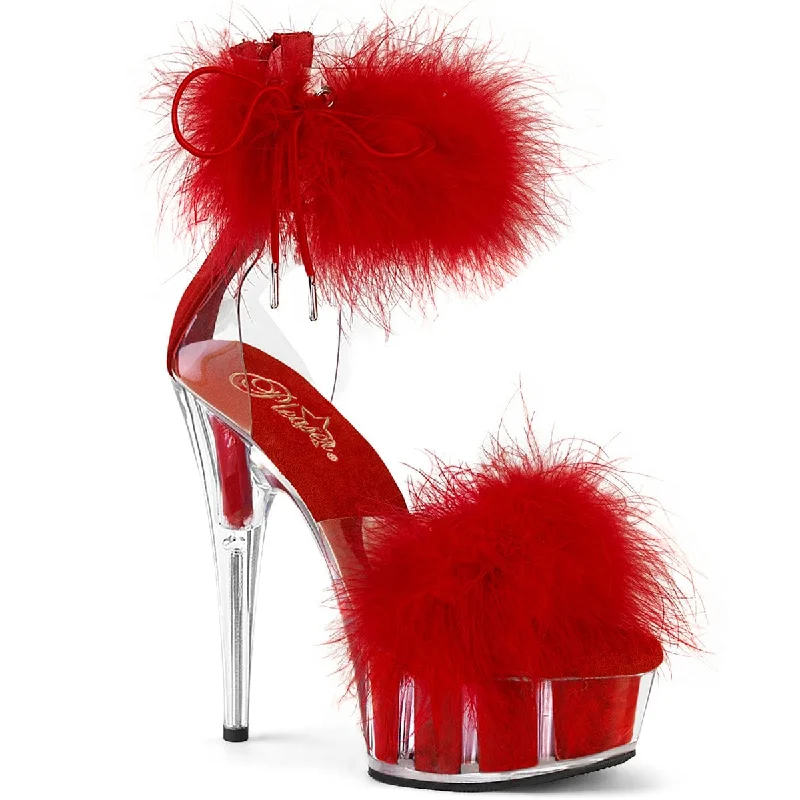 Stiletto Heel Pumps with Perfect Fit--DELIGHT-624F Clear-Red Fur/M-Fashionable & Classic