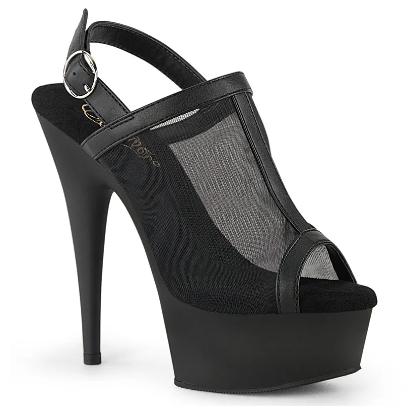 DELIGHT-636 Black Faux Leather-Mesh/Black Matte---Comfortable Leather Pumps for Office and Everyday Wear