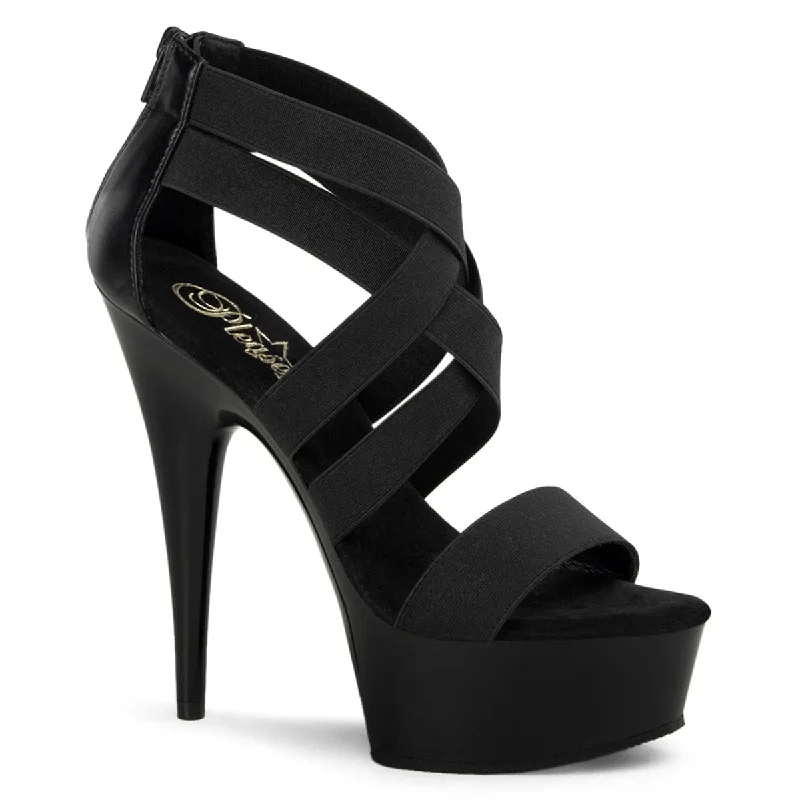 DELIGHT-669 Black Elastic Band-Faux Leather/Black---Comfortable Leather Pumps for Office and Everyday Wear