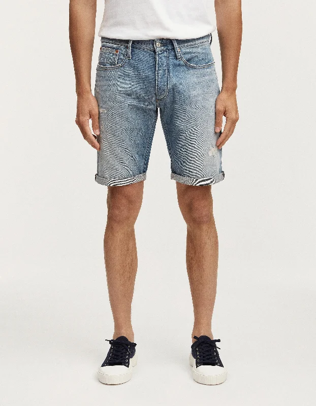 【DENHAM】RIDGE SHORT AMR 淺藍自然補釘刷色牛仔短褲