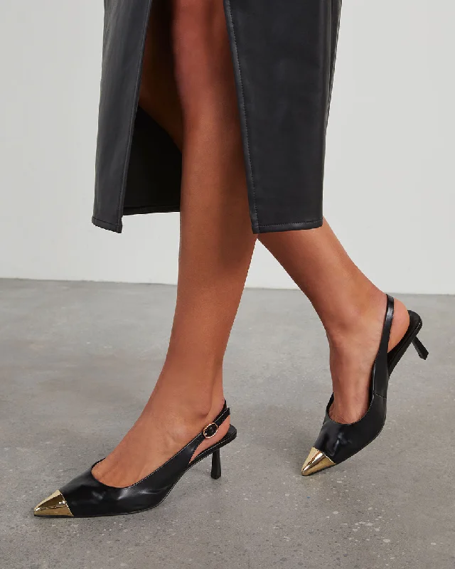 Denzel Metallic Tip Slingback Heels---Fashionable Kitten Heels for Date Night