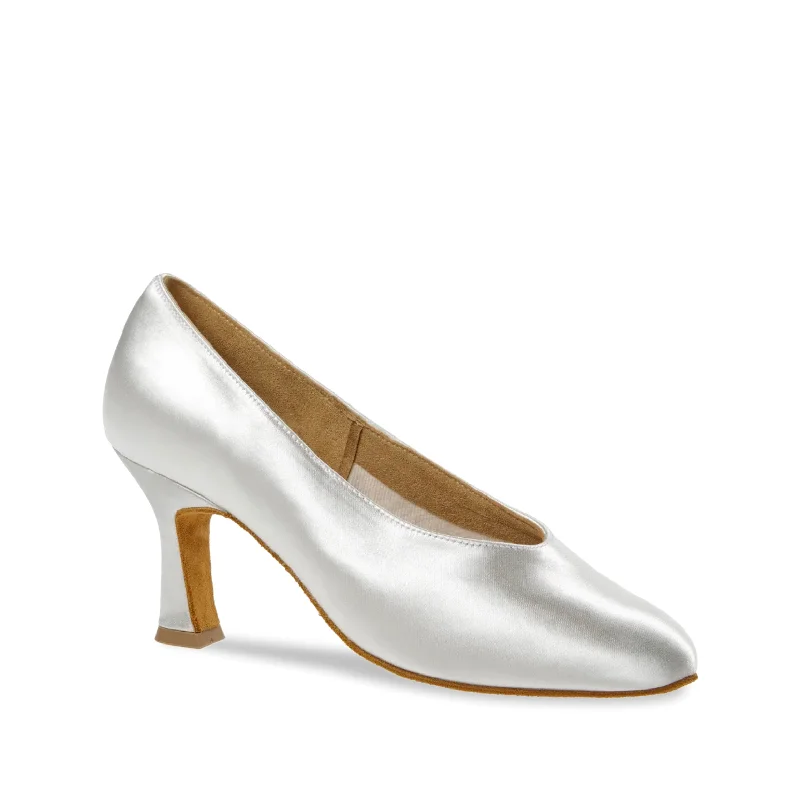 Affordable Suede Ankle Pumps for All-Day Wear--Diamant: Carole: White Satin | 3.0" Latino Flare | MED | Suede Sole