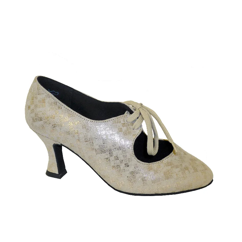 Affordable Suede Ankle Pumps for All-Day Wear--Diamant: Ginger: Platinum Mosaic Suede | 2.5" Latino Flare | WIDE | Suede Sole