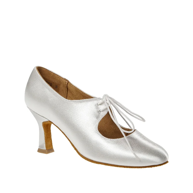 Affordable Suede Ankle Pumps for All-Day Wear--Diamant: Ginger: White Satin | 3.0" Latino Flare | MED | Suede Sole