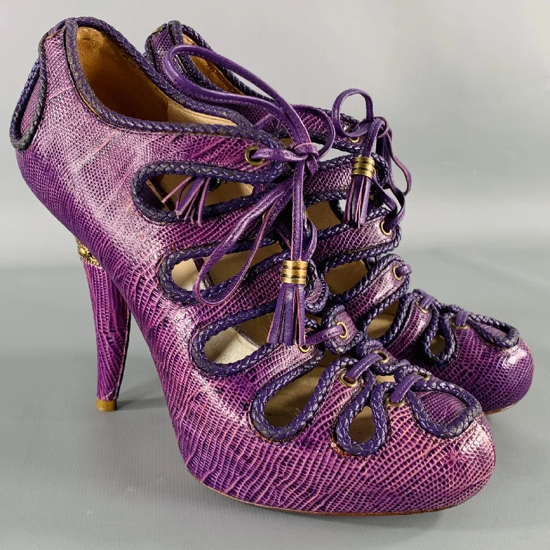 Stylish Platform Heels for Extra Height--DIOR Size 6 Purple Lizard Ankle Platform Heels Pumps