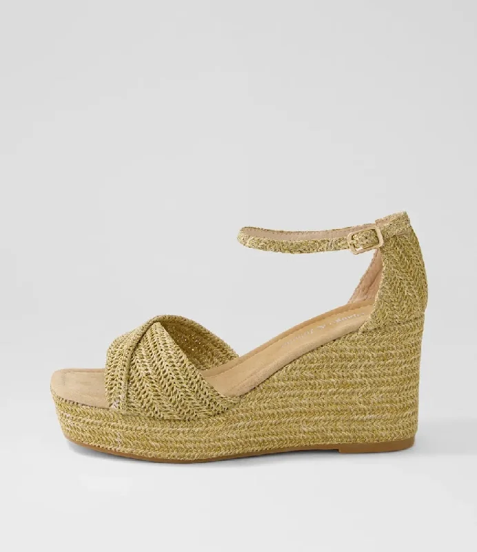 Versatile Heeled Sandals for Any Occasion---Django & Juliette Cotton Rafia Wedge