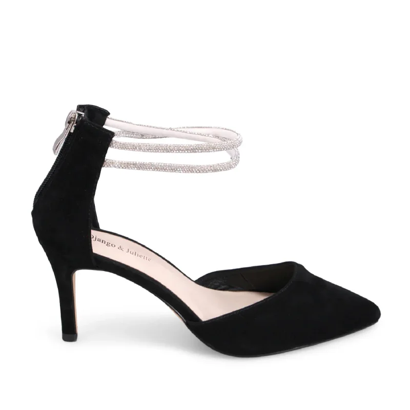 Django & Juliette Women's Barclays in Black/Silver---Fashionable Kitten Heels for Date Night