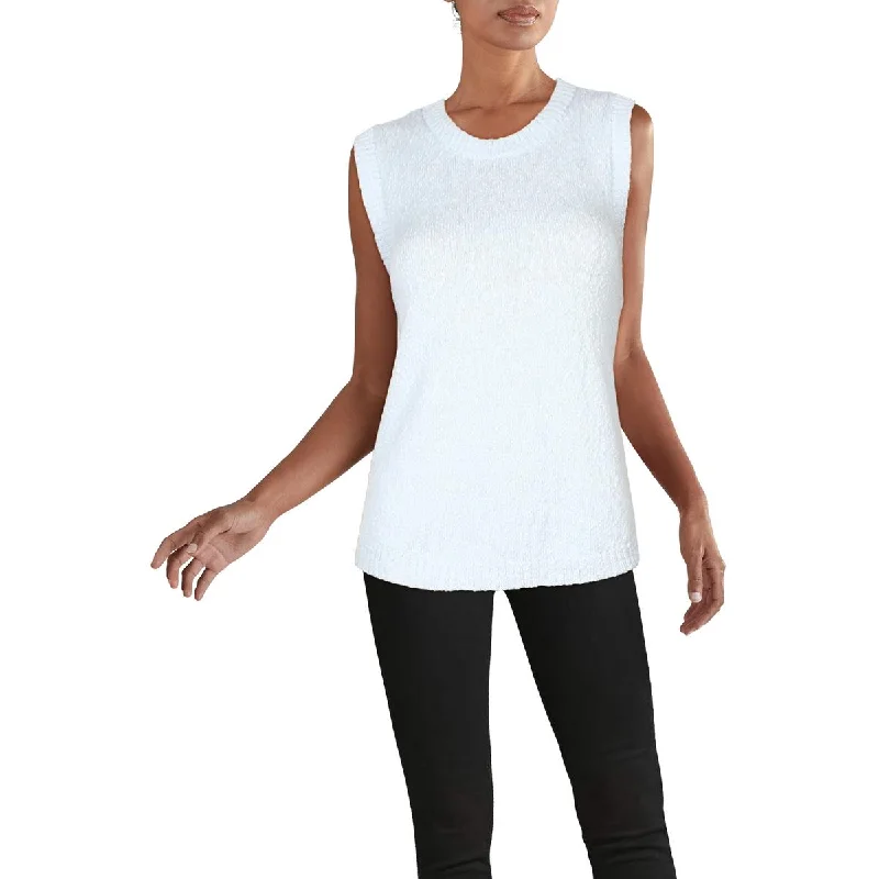 Women's denim tank top with frayed edges for edgy style -DKNY Jeans Womens Ribbed Trim Sleeveless Tank Top Sweater