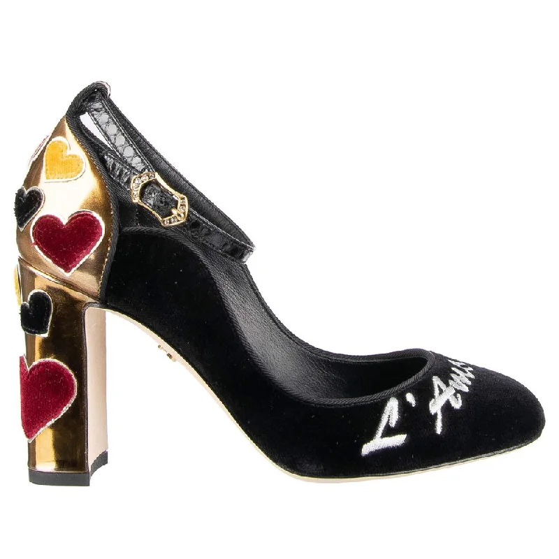 Versatile Dress Heels for Formal and Casual Wear---Dolce & Gabbana Black Cotton Pump