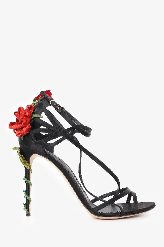 Dolce & Gabbana Black Satin Strappy Rose Heels Size 41---Affordable Strappy Platform Heels with Premium Quality