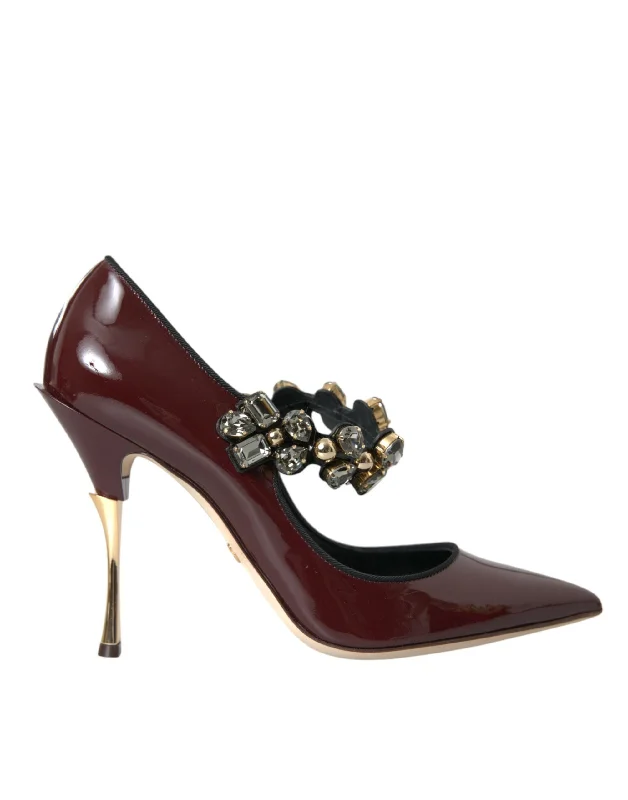 Dolce & Gabbana Bordeaux Leather Crystal Pumps Shoes---Comfortable Leather Pumps for Office and Everyday Wear