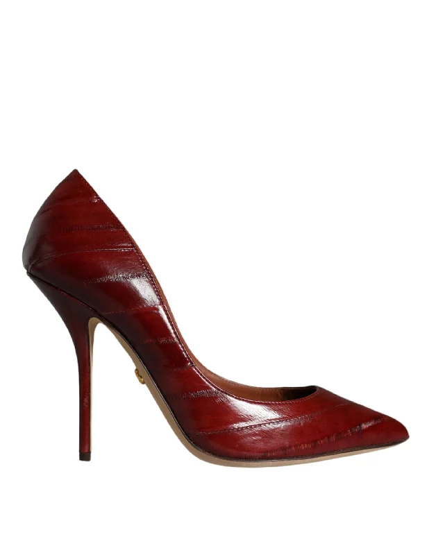 Dolce & Gabbana Dark Red Leather High Heels Pumps Shoes---Comfortable Leather Pumps for Office and Everyday Wear