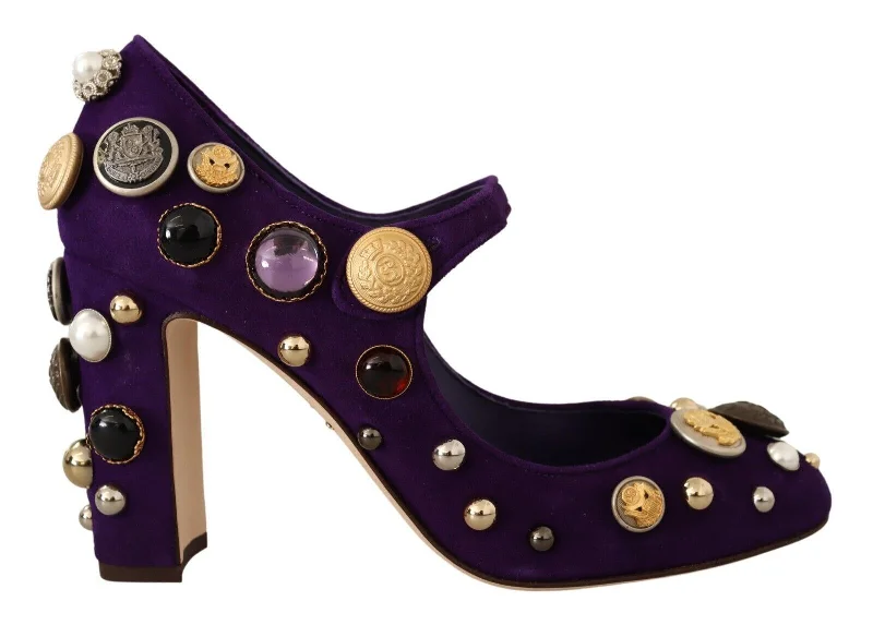 Affordable Suede Ankle Pumps for All-Day Wear--Dolce & Gabbana Elegant Suede Heels with Jewel Buttons