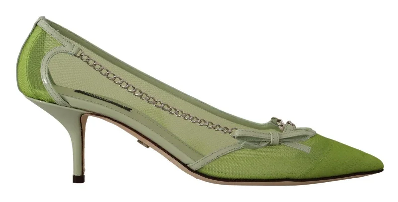 Versatile Dress Heels for Formal and Casual Wear---Dolce & Gabbana Enchanting Green Mesh Chain Pumps