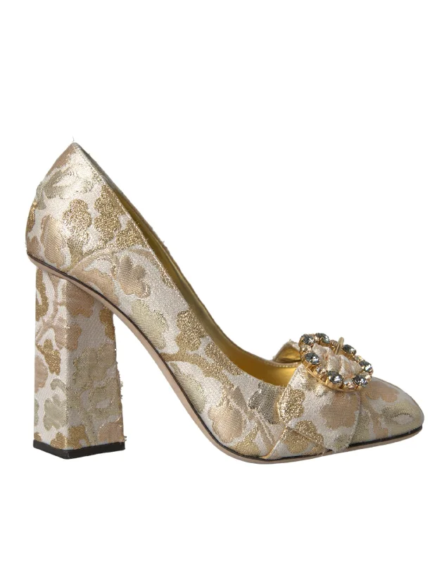 Affordable Rhinestone Pumps for a Dazzling Look---Dolce & Gabbana Gold Jacquard Crystals Heels Pumps Shoes