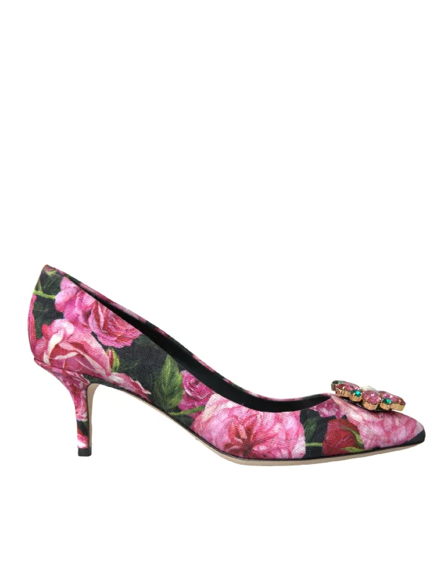 Affordable Rhinestone Pumps for a Dazzling Look---Dolce & Gabbana Multicolor Floral Brocade Crystal Heels Pumps Shoes