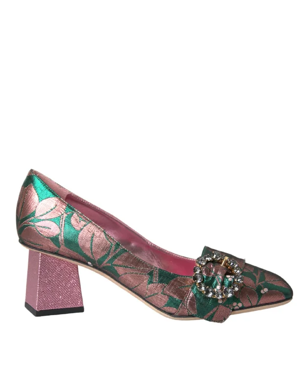 Affordable Rhinestone Pumps for a Dazzling Look---Dolce & Gabbana Multicolor Floral Jacquard Crystal Heels Pumps Shoes