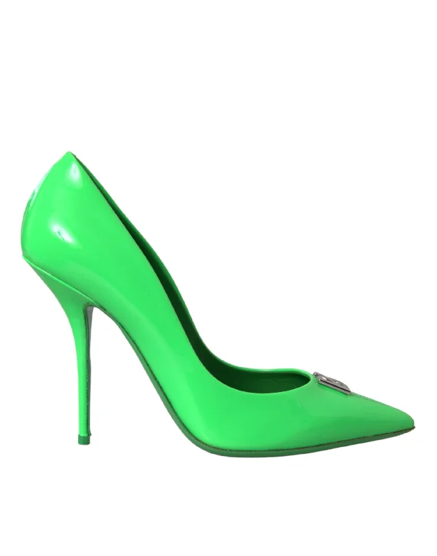 Sleek and Shiny Patent Pump Heels for a Polished Look--Dolce & Gabbana Neon Green Patent Leather Logo Pumps Shoes