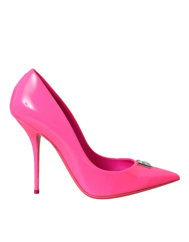 Dolce & Gabbana Neon Pink Leather Logo Pumps Heels Shoes---Comfortable Leather Pumps for Office and Everyday Wear