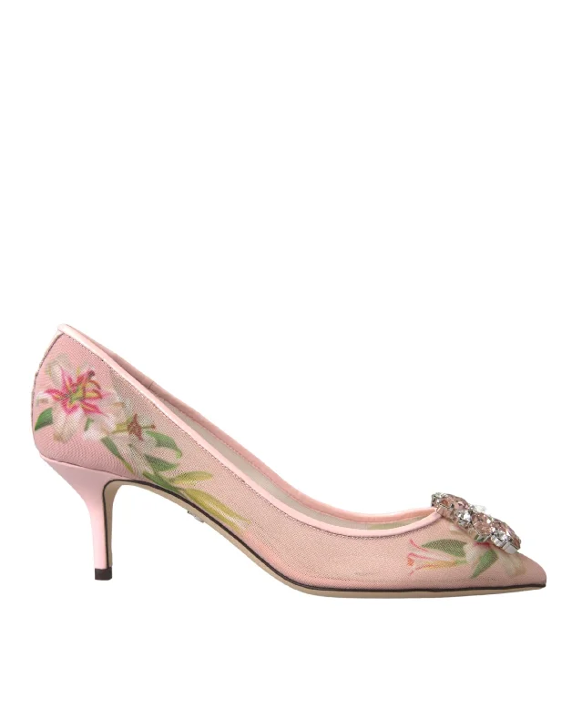 Affordable Rhinestone Pumps for a Dazzling Look---Dolce & Gabbana Pink Floral Crystal Bellucci Pumps Shoes