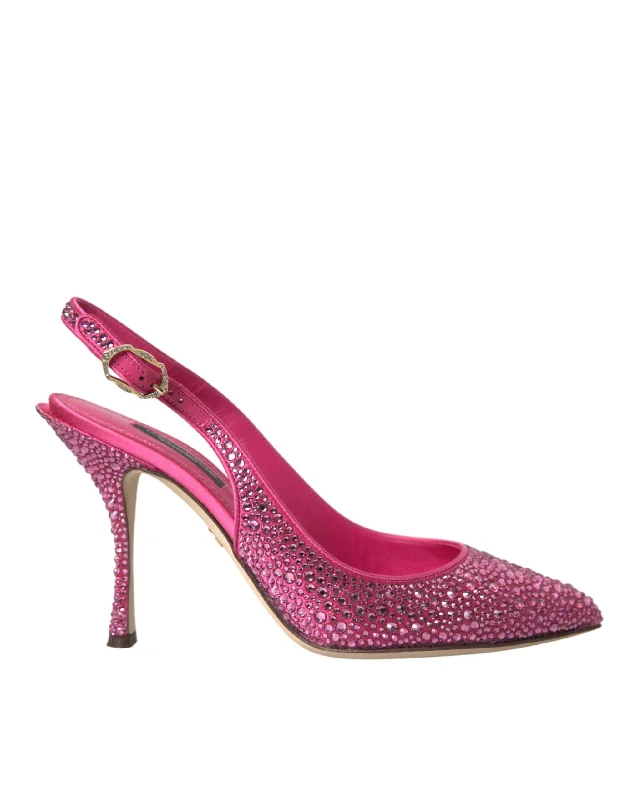 Affordable Rhinestone Pumps for a Dazzling Look---Dolce & Gabbana Pink Slingbacks Crystal Pumps Shoes