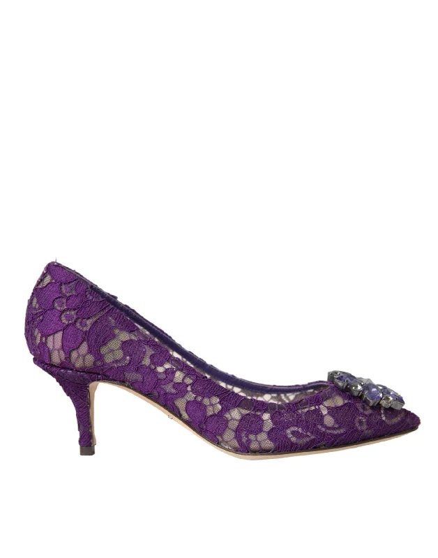 Affordable Rhinestone Pumps for a Dazzling Look---Dolce & Gabbana Purple Taormina Lace Crystal Heel Pumps Shoes