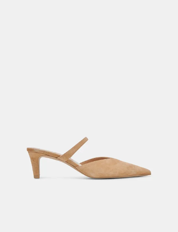 Affordable Suede Ankle Pumps for All-Day Wear--Kanika Mid Heels, Tan Suede