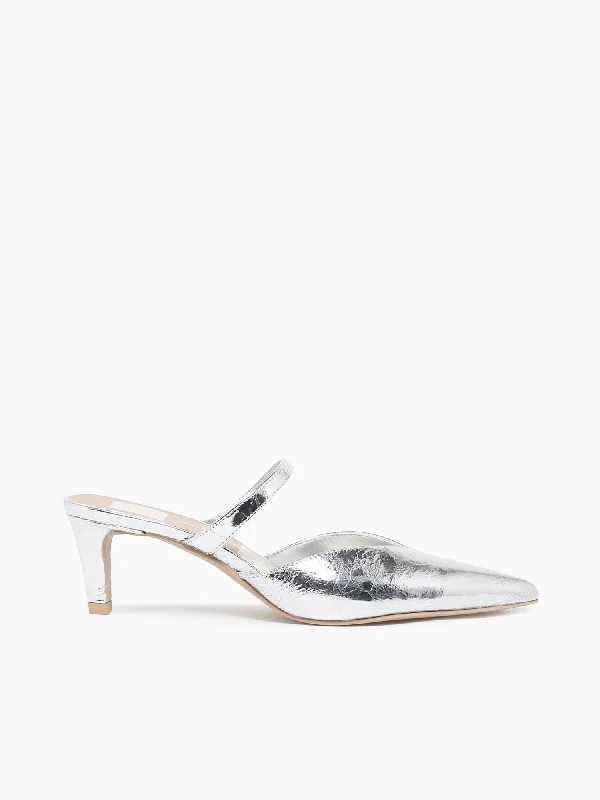 Kanika Mid Silver Leather---Comfortable Leather Pumps for Office and Everyday Wear