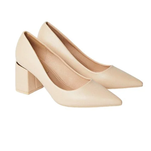 Trendy Chunky Heel Pumps for Casual Wear--Dorothy Perkins Womens/Ladies Baden Metallic Detail Medium Block Heel Court Shoes