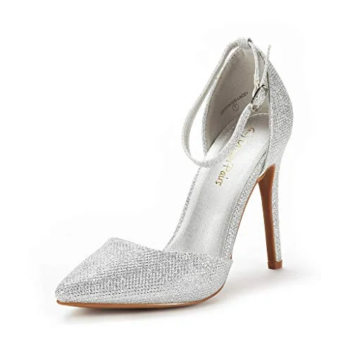 DREAM PAIRS Women's Pointed Toe Ankle Strap High Heels Pumps Dress Court Shoes Oppointed-Lacey Silver Glitter---Trendy Glitter Heels for a Glamorous Look