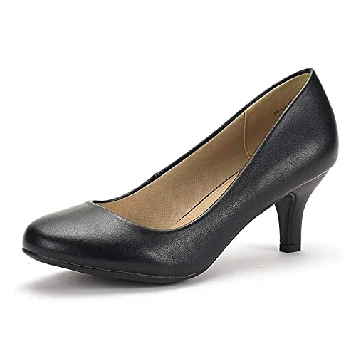 DREAM PAIRS Womens Slip On Low Kitten Heels Round Toe Pump Court Shoes---Fashionable Kitten Heels for Date Night