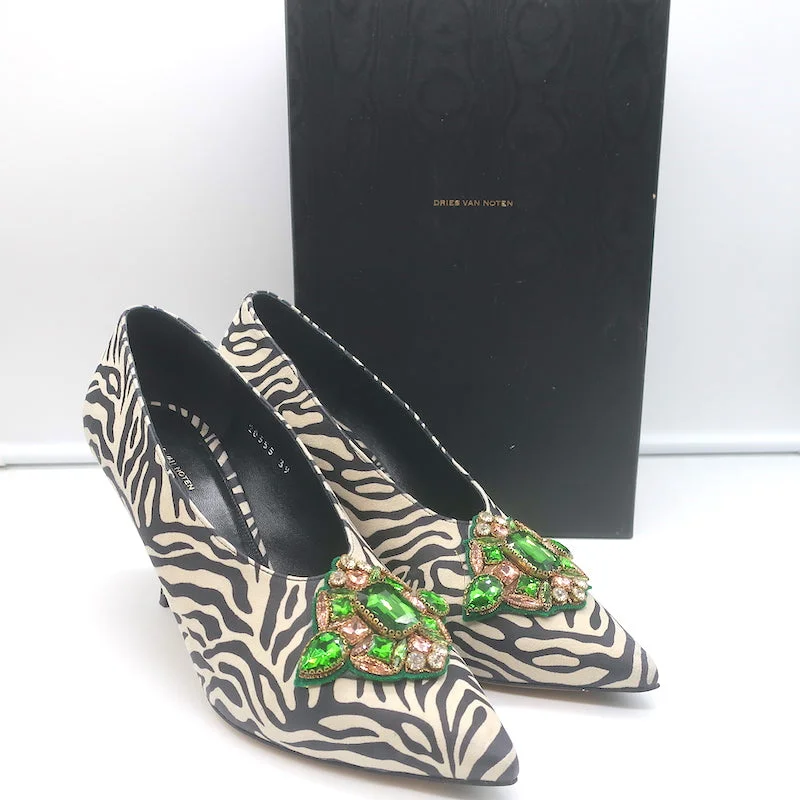 Affordable Suede Ankle Pumps for All-Day Wear--Dries Van Noten Jeweled Zebra Print Suede Pumps Size 39 Pointed Toe Heels