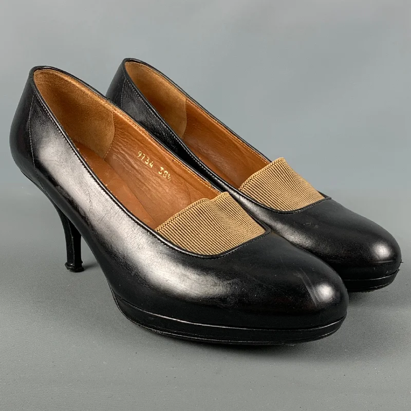 DRIES VAN NOTEN Size 8.5 Black Yellow Leather Pumps---Comfortable Leather Pumps for Office and Everyday Wear