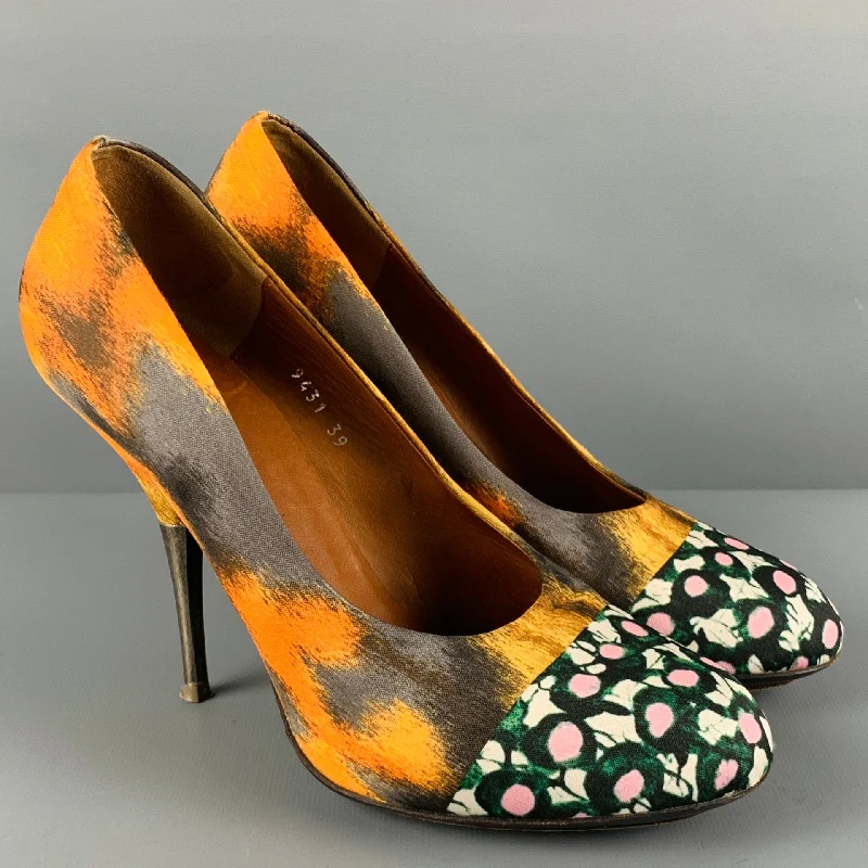 Versatile Heeled Sandals for Any Occasion---DRIES VAN NOTEN Size 9 Multi Color Silk Mixed Pattern Pumps