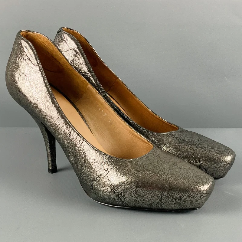 DRIES VAN NOTEN Size 9 Silver Leather Platform Pumps---Comfortable Leather Pumps for Office and Everyday Wear