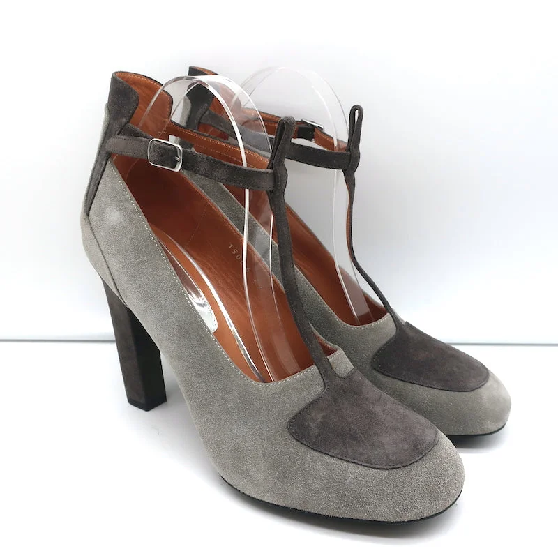 Affordable Suede Ankle Pumps for All-Day Wear--Dries Van Noten T-Strap Pumps Gray Two Tone Suede Size 41