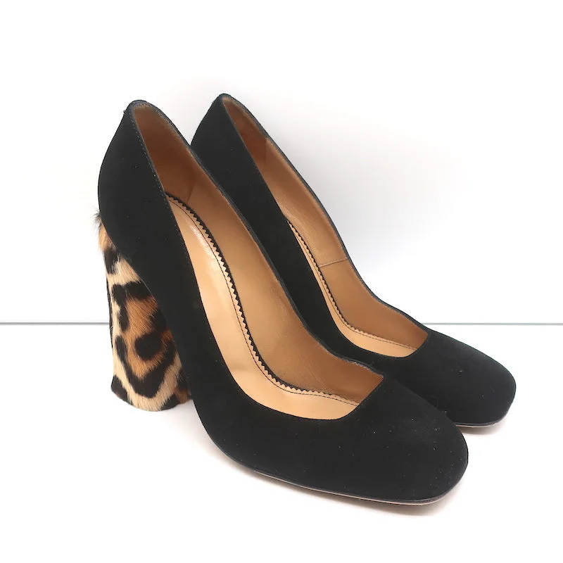 Dsquared2 Pumps Black Suede & Leopard Calf Hair Size 40 Square Toe Heels---Durable Square Toe Block Heels for Everyday Use