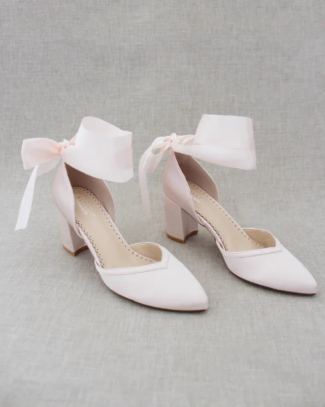 Trendy Chunky Heel Pumps for Casual Wear--Ankle Wrap Tie Evening Block Heels