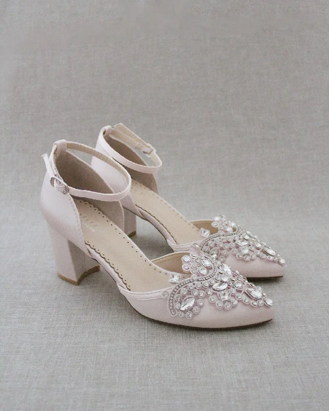 Affordable Rhinestone Pumps for a Dazzling Look---Embellished Rhinestones Evening Block Heel