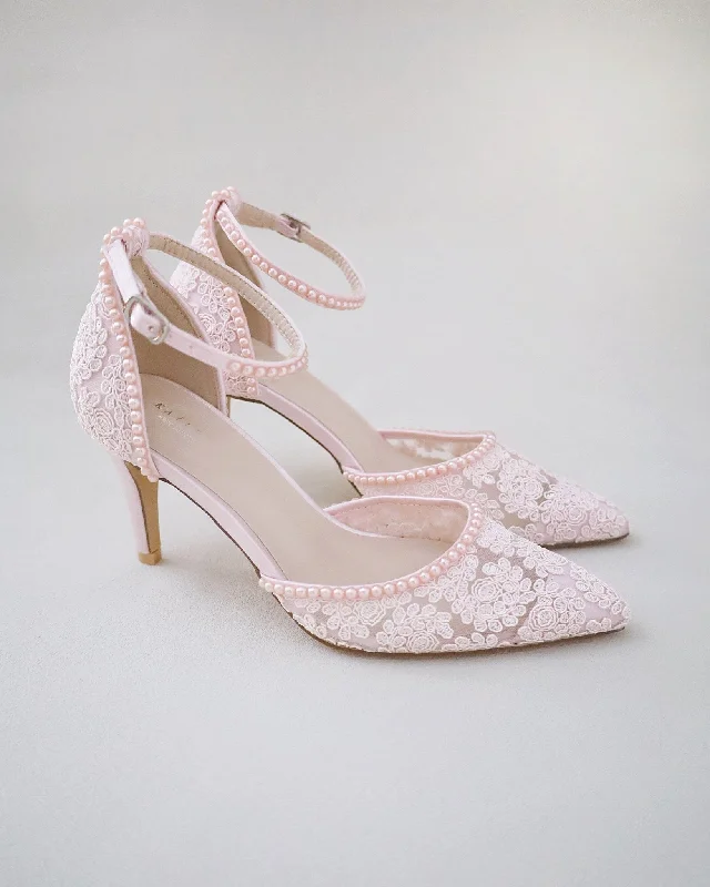 Lace Bridal Heels with Pearls