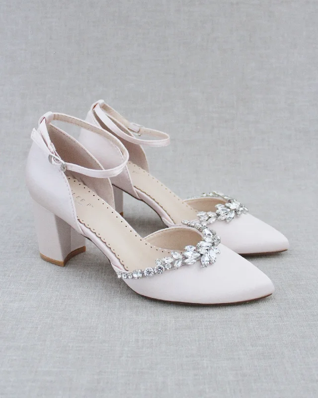 Trendy Chunky Heel Pumps for Casual Wear--Marquise Rhinestone Block Heel Evening Shoes