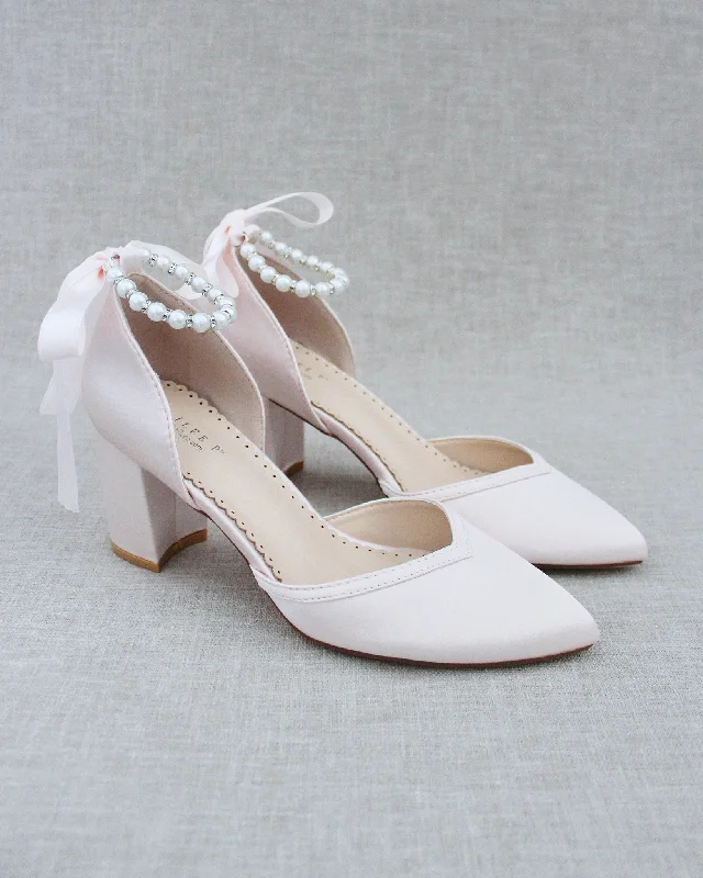 Stylish Ankle Strap Heels for Women--Pearl Ankle Strap Evening Block Heel