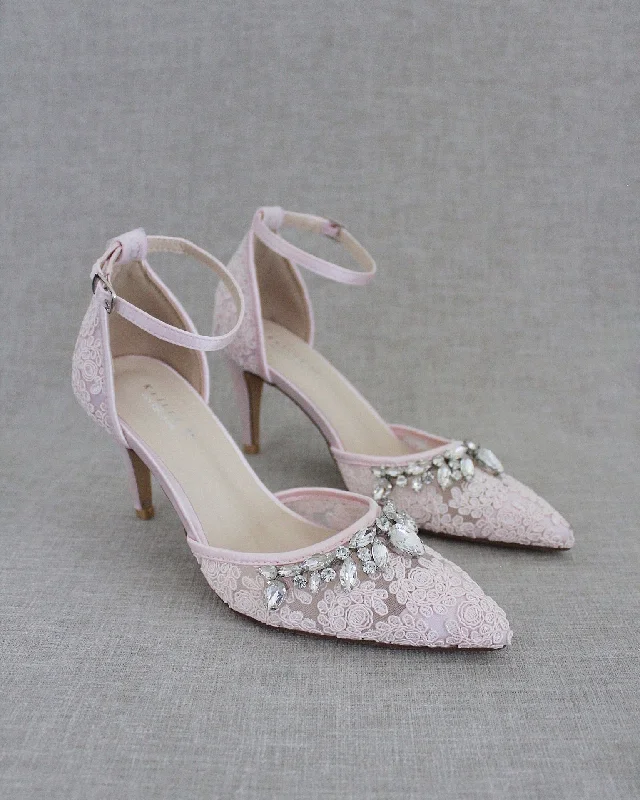 Affordable Rhinestone Pumps for a Dazzling Look---Rhinestone Embellished Lace Heels