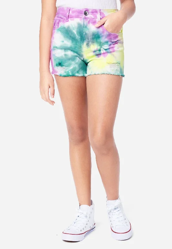 Tie-Dye Distressed Mini Mom Denim Shorts