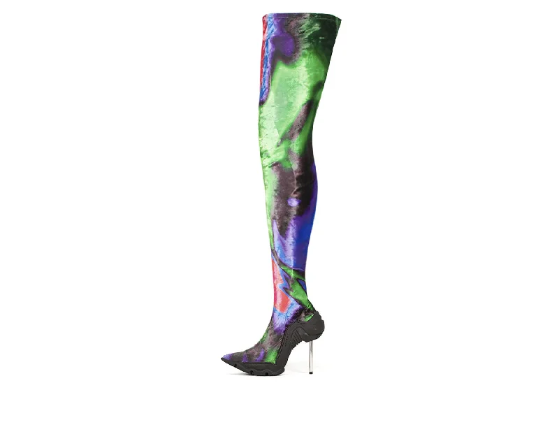 Luxurious Velvet Women's Pumps with Soft Finish---DYSMORPHIA THIGH HIGH VELVET THERMAL MAP